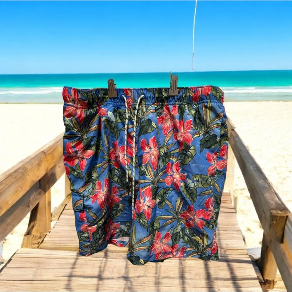 Tommy Bahama Tropical Red and Green  floral swim trunks size large